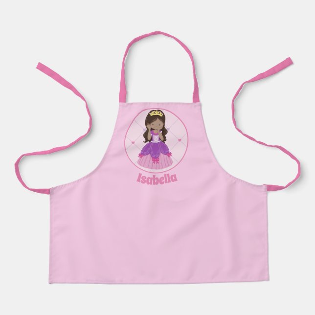 Cute Hispanic Princess Girl Pink Custom Kids Apron (Front)