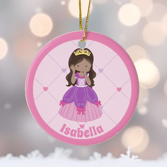 Cute Hispanic Princess Pink Custom Christmas Ceramic Tree Decoration (Creator Uploaded)