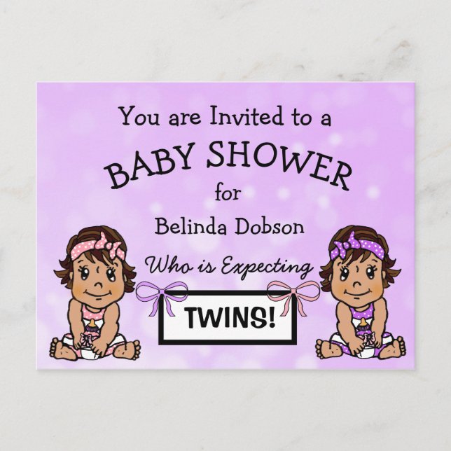 Cute HIspanic Twin Girls Baby Shower Invitations (Front)