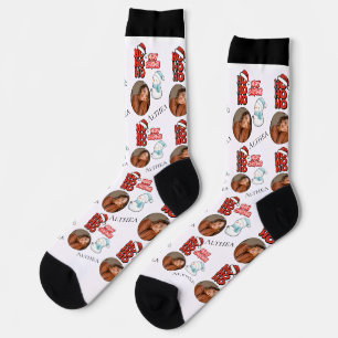 Cute Ho Ho Ho One photo Name Merry Christmas  Socks