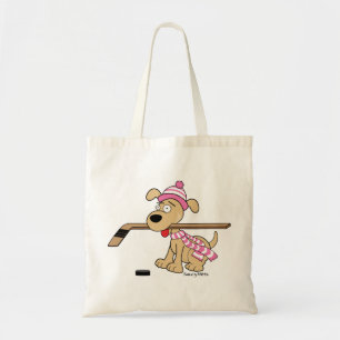 Cute Hockey Dog Girls Pink Hockey Kids Youth Tote Bag
