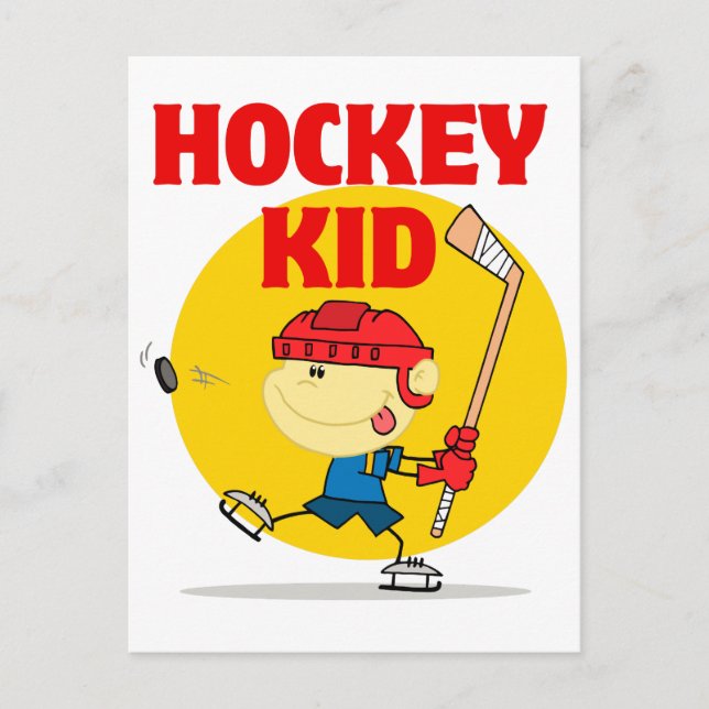 cute hockey kid cartoon character postcard (Front)