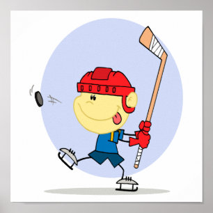 cute hockey kid cartoon poster
