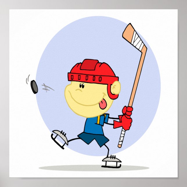 cute hockey kid cartoon poster (Front)
