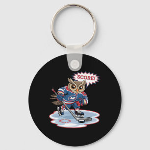 Cute Hockey Owl Fun Sport Art Design Key Ring