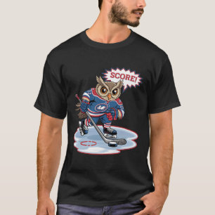 Cute Hockey Owl Fun Sport Art Design T-Shirt