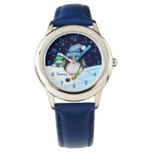Cute hockey penquin with custom name watch