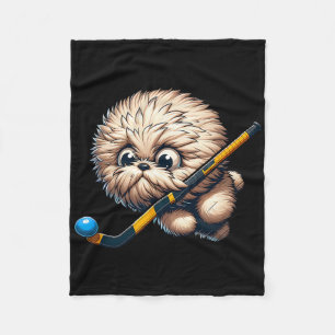 Cute Hockey Puppy Dog With Stick And Byll Kawaii S Fleece Blanket
