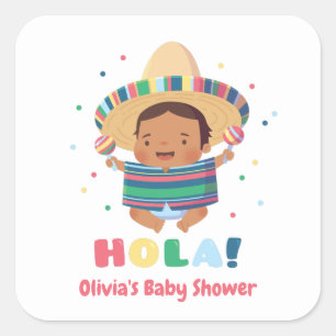Cute Hola Mexican Boy Fiesta Baby Shower Square Sticker
