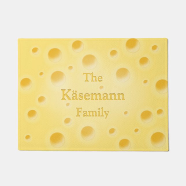 Cute Holey Swiss Cheese Personalizable Yellow Doormat (Front)