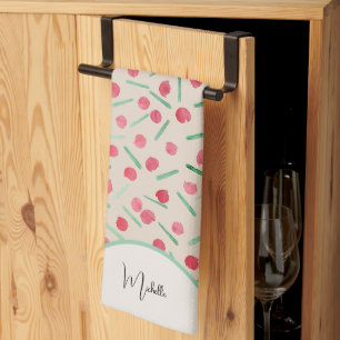 Cute Holiday Candy Cane Watercolor Tea Towel