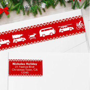 Cute Holiday Cars Christmas Traffic Return Address Wrap Around Label