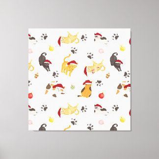 Cute Holiday Cat Pattern Canvas Print
