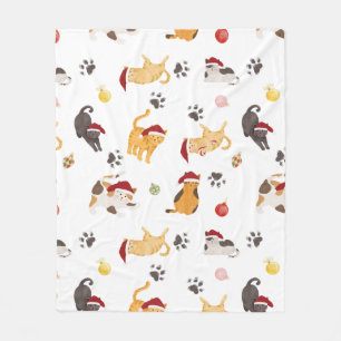 Cute Holiday Cat Pattern Fleece Blanket