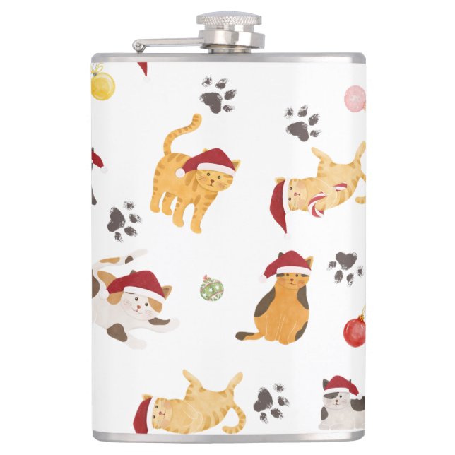 Cute Holiday Cat Pattern Hip Flask (Front)