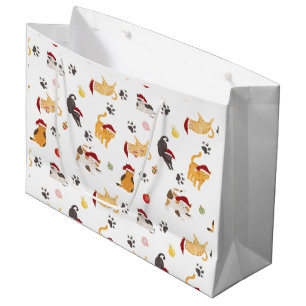 Cute Holiday Cat Pattern Large Gift Bag