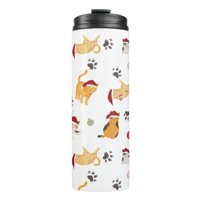 Cute Holiday Cat Pattern Thermal Tumbler (Front)