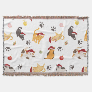 Cute Holiday Cat Pattern Throw Blanket