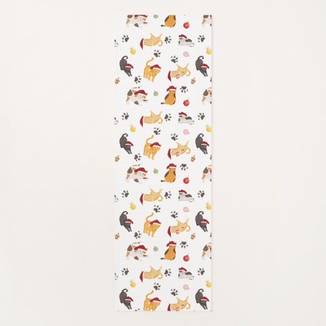 Cute Holiday Cat Pattern Yoga Mat (Front)