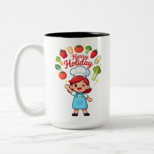 Cute Holiday Chef Mug with Festive Veggies