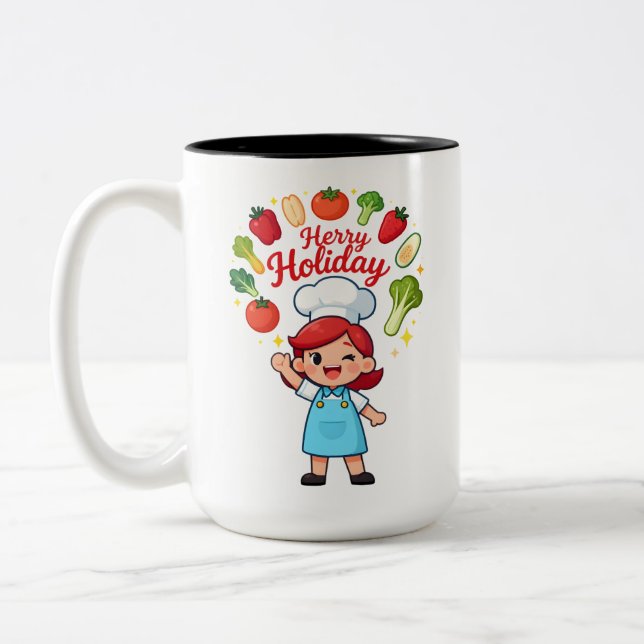 Cute Holiday Chef Mug with Festive Veggies (Left)