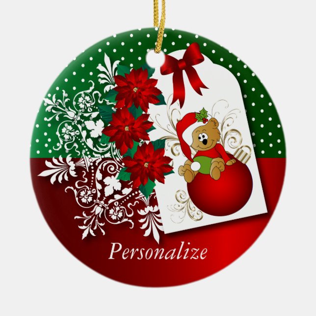 Cute Holiday Christmas Bear Ceramic Tree Decoration (Front)