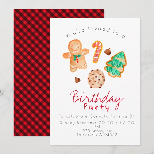 Cute holiday Christmas kid birthday party invite (Front/Back)
