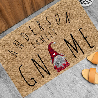 Cute Holiday Christmas Plaid Family Welcome Gnome Doormat