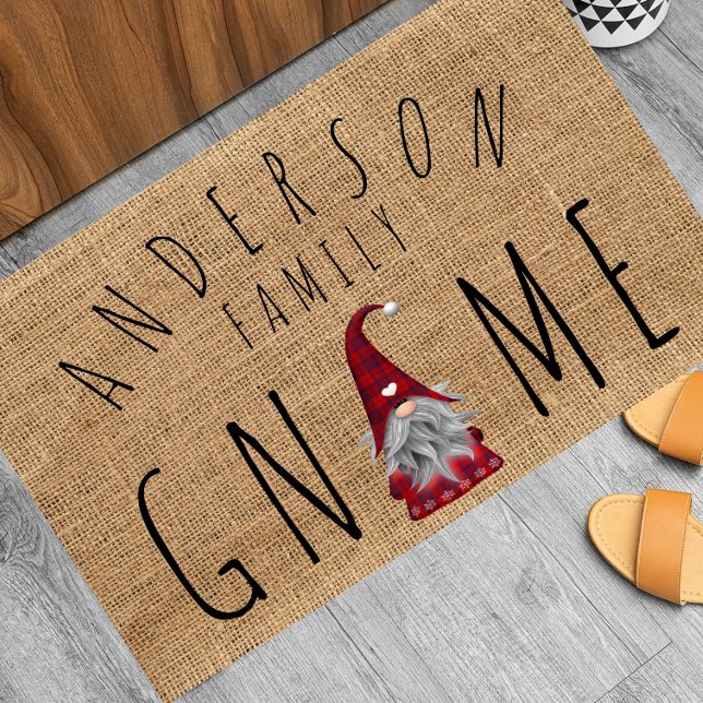 Cute Holiday Christmas Plaid Family Welcome Gnome Doormat (Creator Uploaded)
