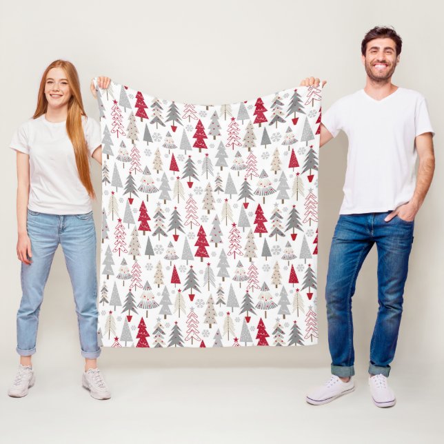 Cute Holiday Christmas Tree Pattern Fleece Blanket (In Situ)