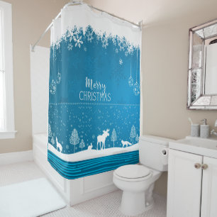 Cute Holiday Christmas Winter Snowflake Pattern Shower Curtain