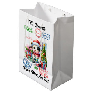 Cute Holiday Cow With Gifts and Festive Atmosphere Medium Gift Bag