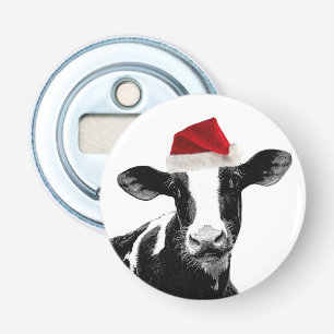 Cute Holiday Dairy Cow with Santa Hat Bottle Opener