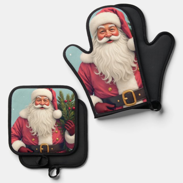 Cute Holiday Design Oven Mitt & Pot Holder Set (Front/Back)