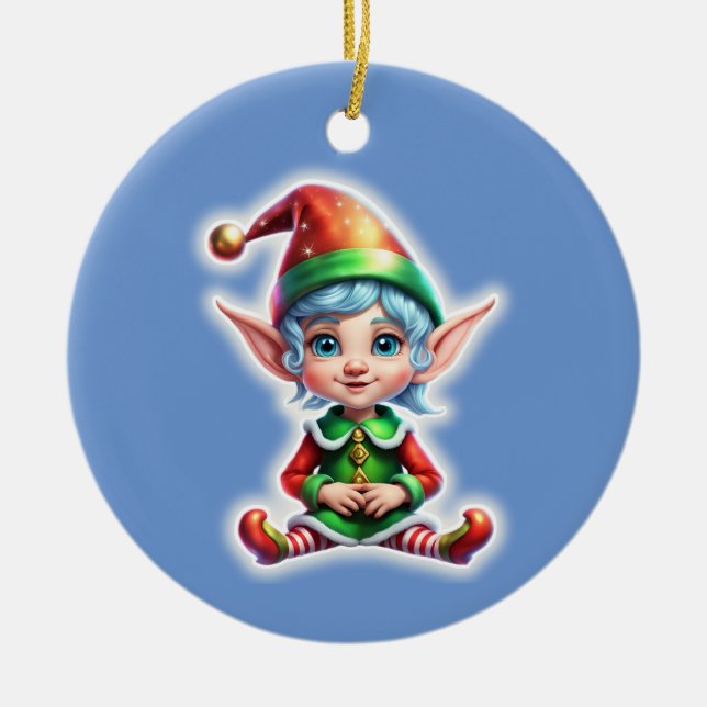 Cute Holiday Elf Ceramic Tree Decoration (Front)