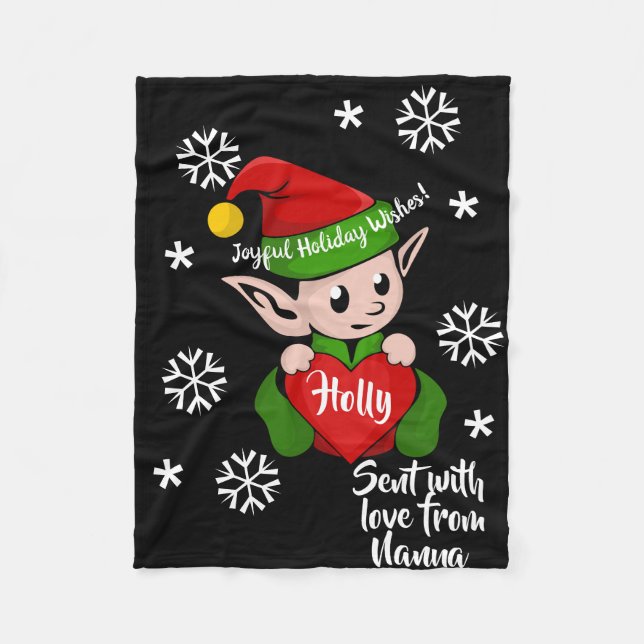 Cute Holiday Elf Personalised Fleece Blanket (Front)