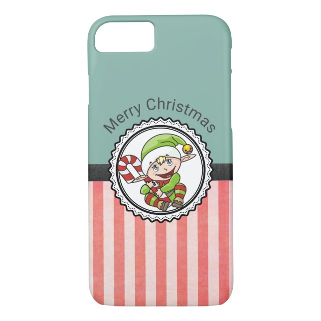 Cute Holiday Elf with Candy Cane Merry Christmas Case-Mate iPhone Case (Back)