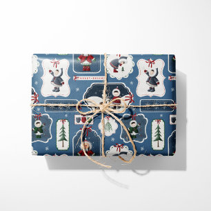 Cute Holiday Eskimo Tags Blue Wrapping Paper