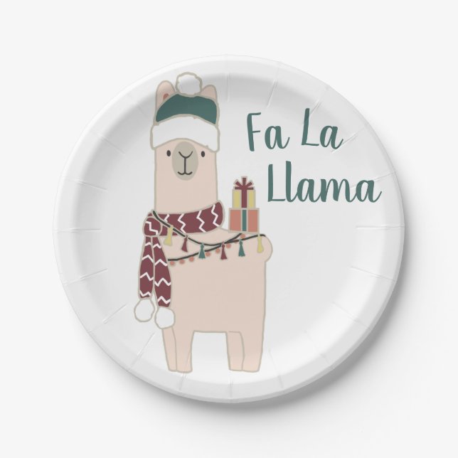 Cute Holiday Fa La Llama design Paper Plate (Front)