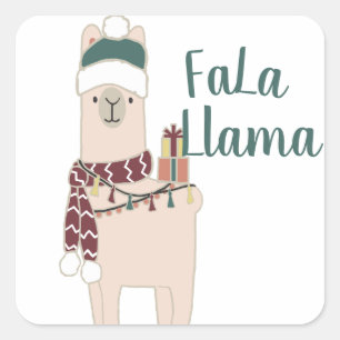 Cute Holiday Fa La Llama design Square Sticker