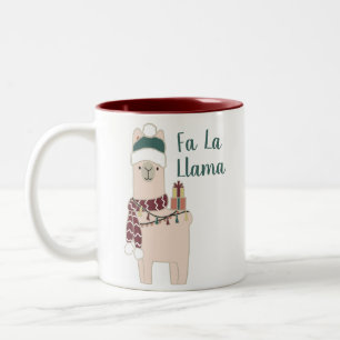 Cute Holiday Fa La llama design Two-Tone Coffee Mug