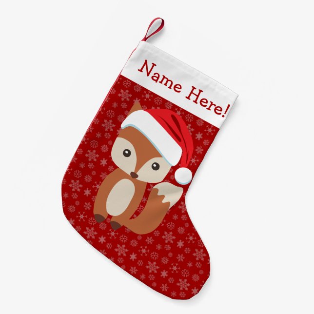 Cute Holiday Fox Personalised Animal Christmas Small Christmas Stocking (Front (Hanging))