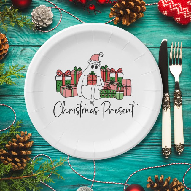 Cute Holiday Funny Christmas Paper Plate (Simple Modern Cute Humorous Ghost Of Christmas Paper Plates )