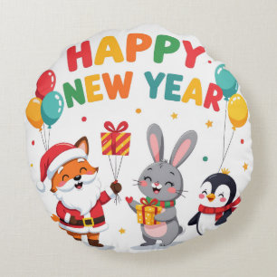 Cute Holiday Gift for Kids Round Pillow-New Year Round Cushion