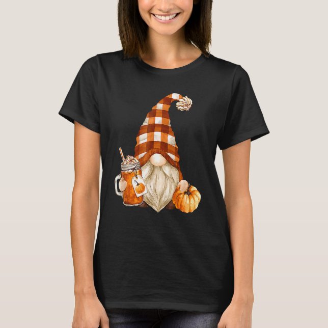 Cute Holiday Gnome For Thanksgiving With Fall Pump T-Shirt (Front)