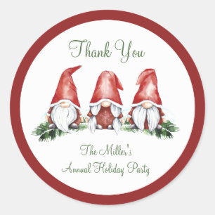 Cute Holiday Gnome, Thank You Round Sticker