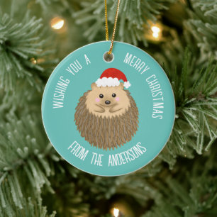 Cute Holiday Hedgehog Ceramic Tree Decoration