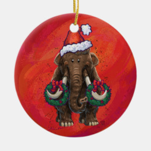 Cute Holiday Mastodon  Ceramic Tree Decoration