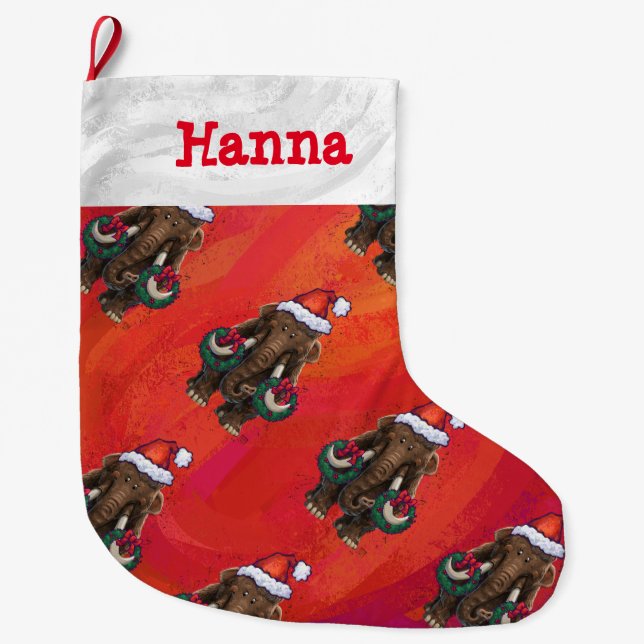 Cute Holiday Mastodon  Large Christmas Stocking (Front)