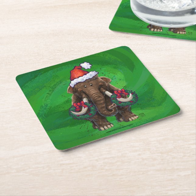 Cute Holiday Mastodon  Square Paper Coaster (Angled)